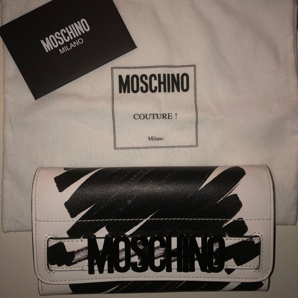 Moschino Black and White Logo Clutch Wallet